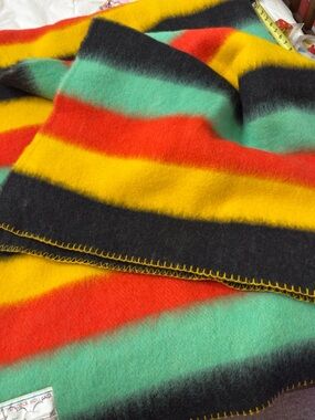 Classic Striped Woollen Throw Blanket - Yellow, Red, Mint & Black